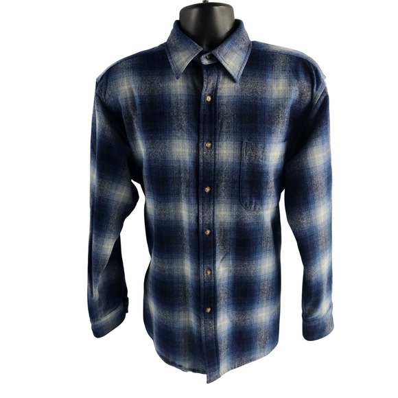 Pendleton Lodge Shirt Mens M Blue Plaid Virgin Wool Button Front Flannel - Picture 1 of 7